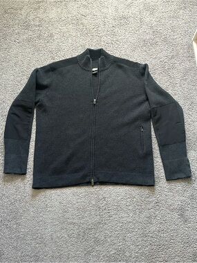Victorinox Men's Dark Gray Mock Neck Knit Full Zip Sweater Zipper Logo XL